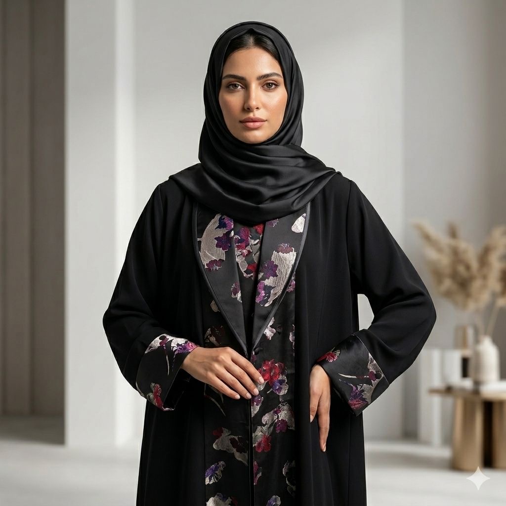 Noir Floral Open Abaya